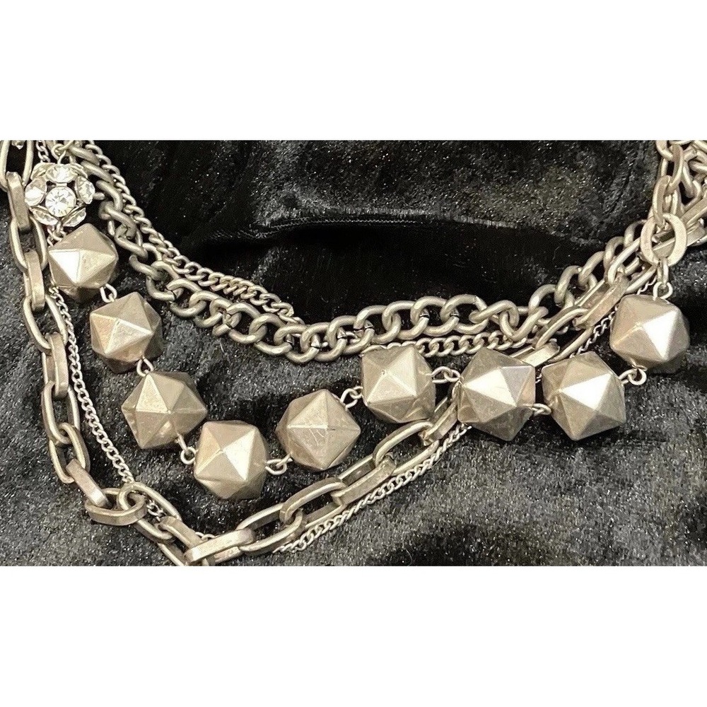 Vera Wang Silver Tone Geometric Bauble Layer Necklace Rhinestone Hollywood 22in